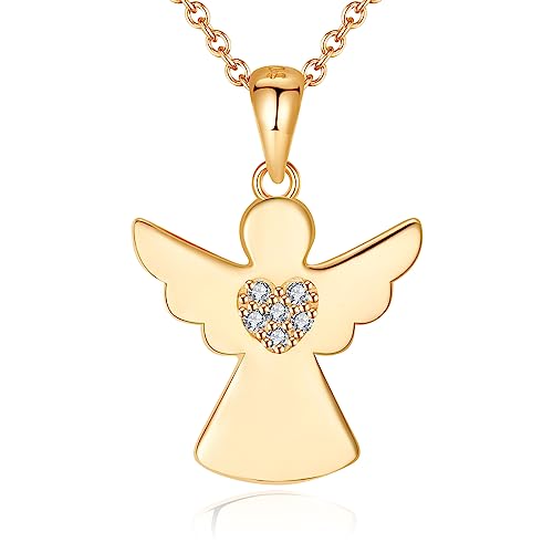 Jrêveinfini Ange Gardien Collier Femme Enfant Fille Or Argent 925, Personnalisé Porte Bonheur Collier Bijoux Pendentif Enfants, Cadeau Fete Des Meres...
