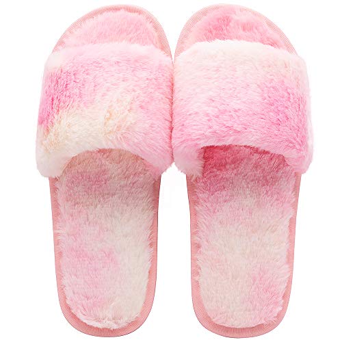 Pantufas femininas de chinelo de leopardo felpudo macio de pelúcia aberta bico aberto sem cadarço Sp