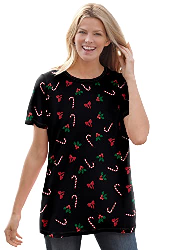 Woman Within Plus Size Perfect Printed Short-Sleeve Crewneck Tee