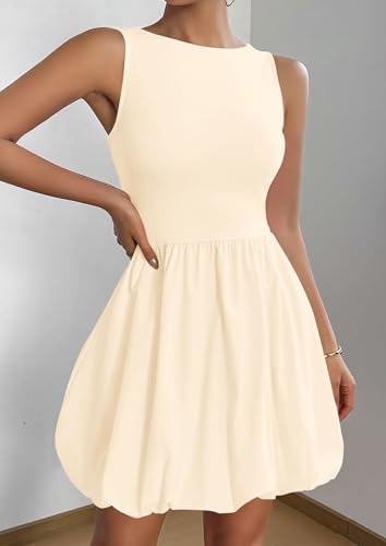 Image of PRETTYGARDEN Summer Dresses for Women 2026 Casual Mini Short Cocktail Dress Sleeveless Tank Crew Neck Bubble Sundress Pockets