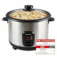 EMERIO automatischer Eco Reiskocher | 1.5L Volumen | Warmhaltefunktion | Auto Off | Antihaftbeschichtung | Glasdeckel | inkl Reislöffel + Messbecher | Schongarer | 500 Watt | Edelstahl | RCE-110118.5