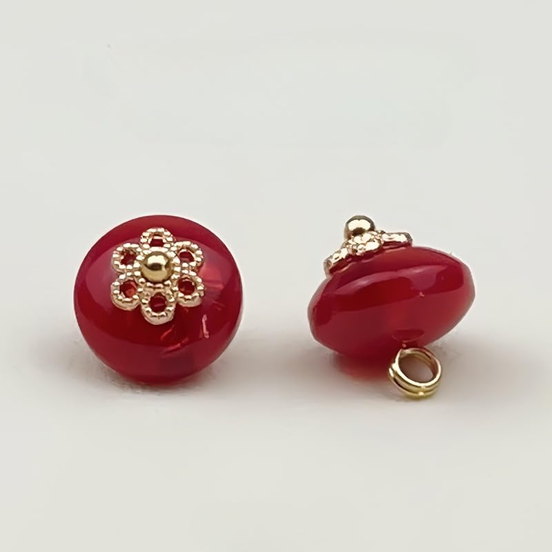 Guziki perłowe Guziki perłowe, 50 szt. 10 mm, imitacja jadeitu, mała okrągła kulka do wyrobu tkanin, guzik z żywicy na trzonku(Deep Red)