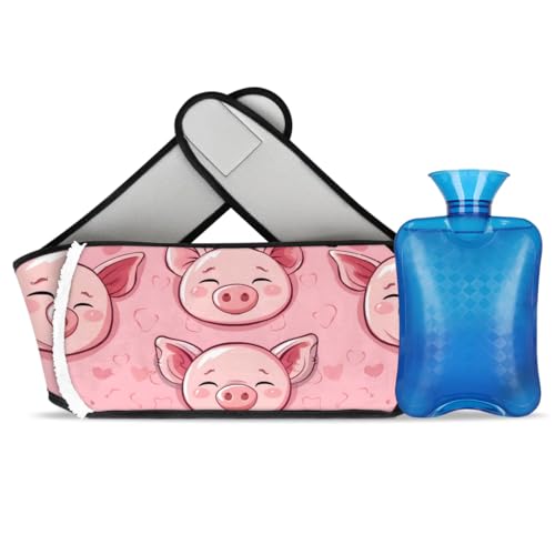 Hot Water Bag with Waist Cover Heart Animal Pig Warm Hot Water Bottle Belt Plush Double Hand Insert Wearable Water Bag Detachable Hot Bottle Pouch for Neck Shoulder Pain Relief