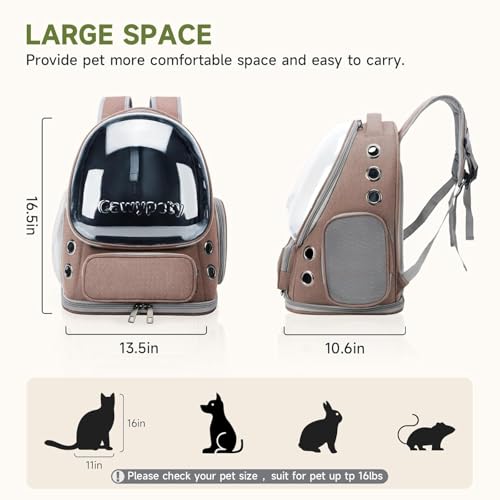 Image of Cat Backpack Carrier, Breathable Cat Carrier Pet Backpack for Kitty Small Dog Up to 15Lbs, Transparent & Foldable Pet Carrier for Travel Hiking (Khaki)