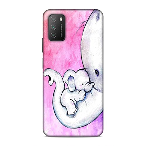 Image of Printed Mobile Back Hard Case Cover for Xiaomi Poco M3 | Cute Elephant, Baby Elephant, Mom's Love -2202
