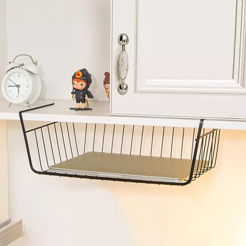 JIEHIN 4 unidades de cestas de almacenamiento para debajo de la estantería, cesta colgante de metal, cesta colgante de metal, color negro, para cocina, oficina, despensa, baño, armario - imagen 7
