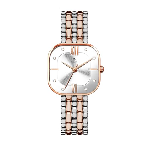 Image of Carlton London Chelsea Women Stainless Steel Analog Watch | Silver Waterproof Watches for Women Girls Ladies | Luxury Square Watch | Fashionable Trendy Quartz Movement Wrist Watch
