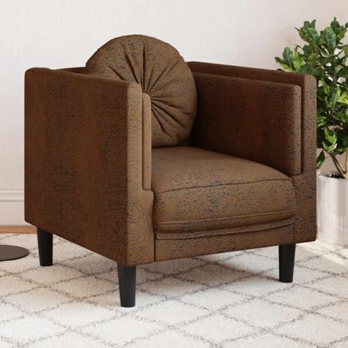Nqyjm Sillón con cojín de Cuero sintético de Ante marrón Butaca Orejera con Respaldo Alto, Sofá Individual con Reposabrazos, Sillón Lounge para Salón, Dormitorio y Balcón