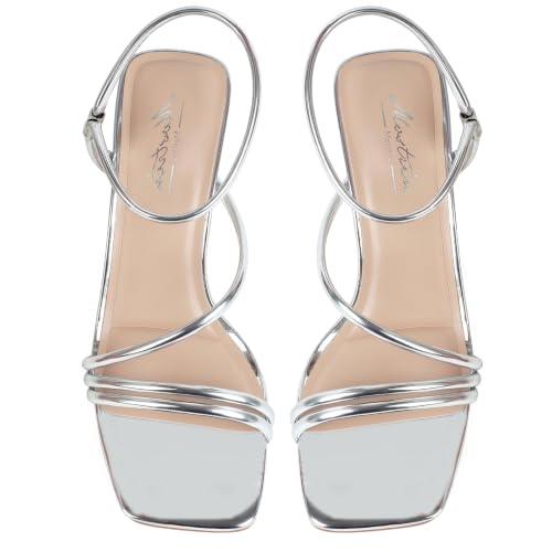 Image of Mostrin Womens Sandals Strappy Heels for Women Ankle Strap Lace Up Heels Square Open Toe Heels Tie Up Stiletto High Heeled Sandals for Prom, Party, Daily Wear