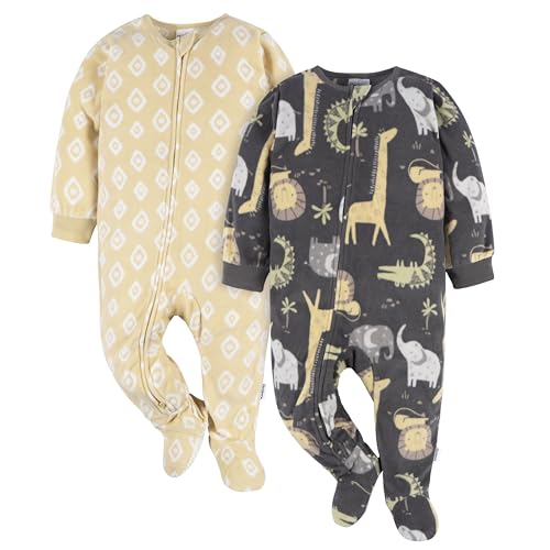 Image of Gerber unisex-baby Fleece Footed Pajamas 2-pack