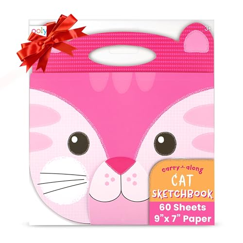 OOLY Carry Along Sketchbook for Kids, 60 Pages, 9 x 7 inches, Portable Sketch Book, Drawing Pad for Travel - Cat