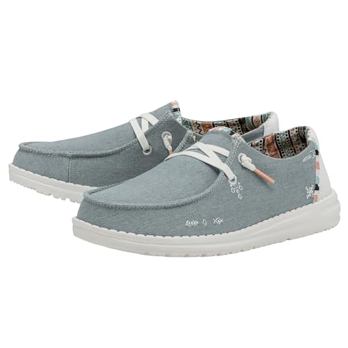 Image of HEYDUDE Women's Wendy Boho Slip On Shoe, Light Denim Size 4 | Lightweight Casual Loafer with Memory Foam Insole