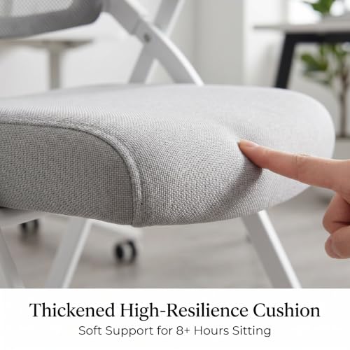 Image of Folding Office Chair with Wheel,Conference Room Chairs with Smooth Armrest-Mesh Back,Rolling Stackable Foldable Desk Chair for Guest Reception Meeting Classroom Training Seminar,Gray∰with w