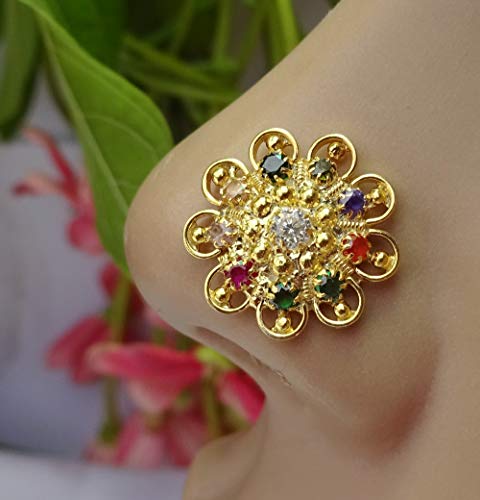 Indian Nose Stud,Traditional Nose Stud,16g Nose Stud,Indian Nose Ring,Big Nose Stud,Unique Nose Stud,14K White Gold Nose Stud,Push Pin Nose Stud,Multi Nose Piercing,Gold Nose Stud(TEJ735)