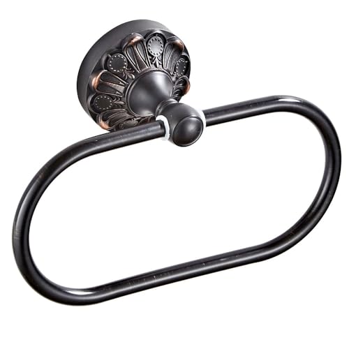 Celbon Antique Oval Towel Ring Holder Brass Material Towel Ring for Towel Storage Wall Mounted Towel Hanger Rack for Bathroom Toilet (Black)