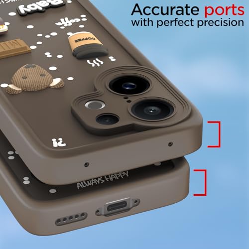 Image of Pikkme Back Cover for Vivo X200 Fe 5G | 3D Bear Silicone Cute & Fun Coffee Cartoon | Full Body Protection Bumper Case (Brown)