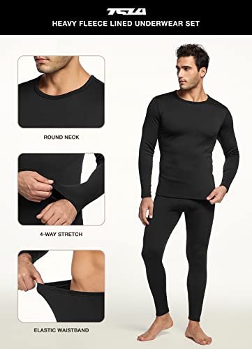 Tsla MHS300 Men'S Thermal Underwear Set, Microfiber Soft Fleece Lined Long Johns, Winter Warm Base Layer Top & Bottom, Heavyweight Fleece Black thumb #4