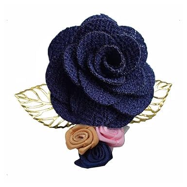 Dark Blue Handmade Golden Leaf Flower Handcrafted Lapel Pin Fashion Boutonniere Pin Brooches For Men Dark Blue ::Gold Fabric, Cloth,Alloy Brooch For Men Women-image-49