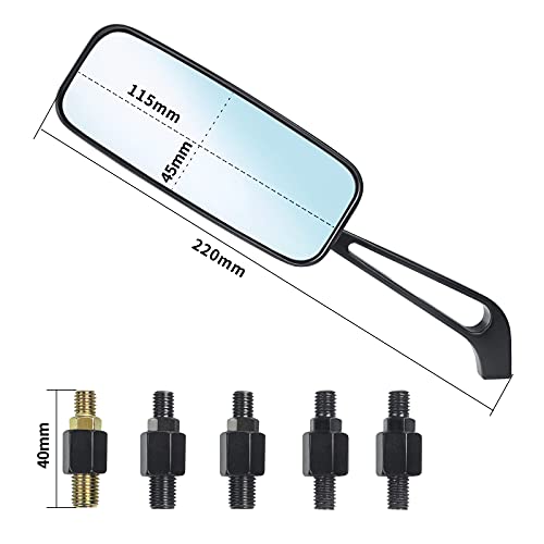Surpassme MTRM035BKBU_ 8Mm/10Mm Black Rectangle Motorcycle Bobber Mirrors Blue Mirror Reducing Glare Motorcycle Rear View Mirrors thumb #5