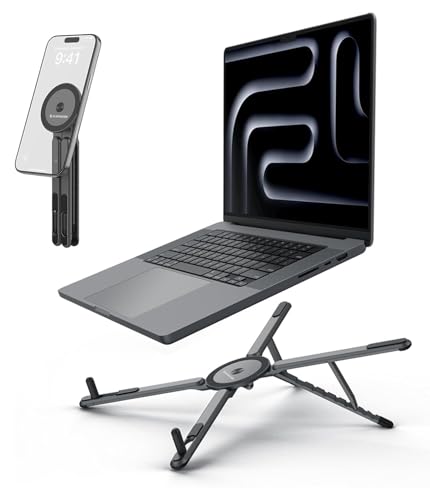 Image of KAPAVER HaloStand 5in1 Portable Magnetic Aluminum Alloy Stand, 360 Adjustable Laptop, Tablet, Phone Holder with 8-Level Height Adjustment & Foldable Design (Cosmic Gray)