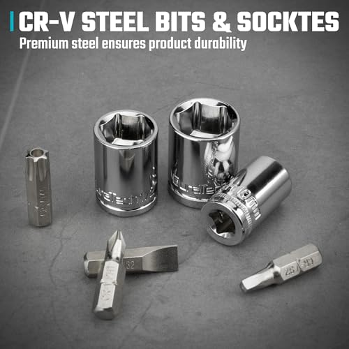 Image of DURATECH 33-Piece 1 /4 inch Drive Socket and Ratchet Set | 2 in 1 Flex Head Ratchet with Magnetic Bit Driver, CR-V Steel Sockets & Bits, Storage Case