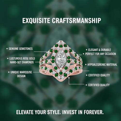 Image of Choose Your Gemstone Royal Empress Ring rose gold plated Marquise Shape Halo Engagement Rings Affordable for your Girlfriend, Wife, Partner Wedding US Size 4 to 12