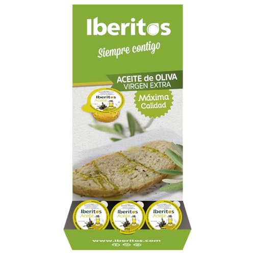 Iberitos - Aceite de Oliva Virgen Extra en Monodosis - Ideal para Salsas y Aderezos Rápidos - Expositor de Cartón con 120 Unidades de 18 ml - Contiene 1,92 kg