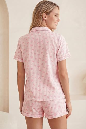 Image of LUBOT 100% Cotton Pajamas for Women 2 Piece PJ Set Poplin Woven Lightweight Ladies Button Short Sleeve Sleepwear S-XXL
