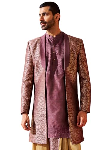 Image of VASTRAMAY mens VASTRAMAY Men's Purple Silk Blend Sherwani