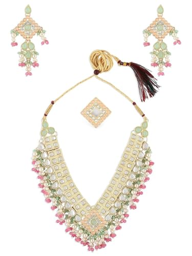 Set de collar Kundan con perlas DMZ-1801 para eventos y bodas