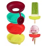 4 Stück Eishalterung Kinder Eis Tropfschutz mit Runder Schale in Multicolor, Eis Halter Silikon BPA-Freie für Kleine Kinder(Gelb + Grün + Rot + Dunkelviolett)