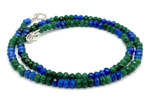 Collier en jade pierres naturelles bleues vertes et bijoux argent 925