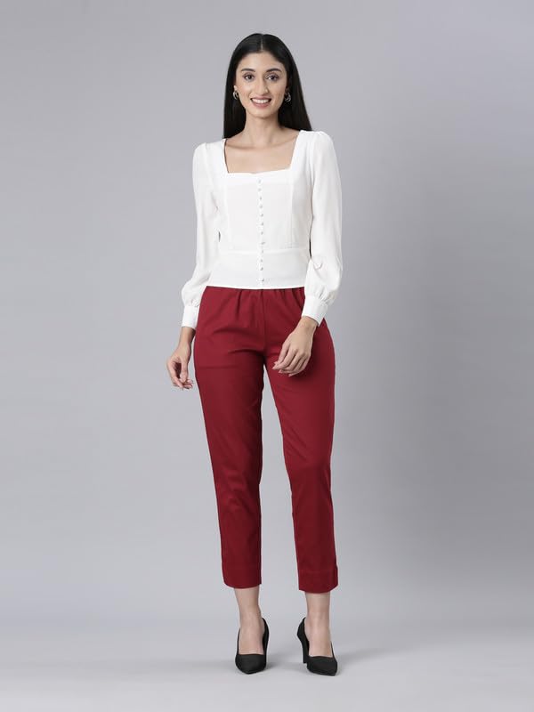 Image of GO COLORS Solid Soft Cotton Printed Pencil Pant for Women | Breathable, Side Pocket