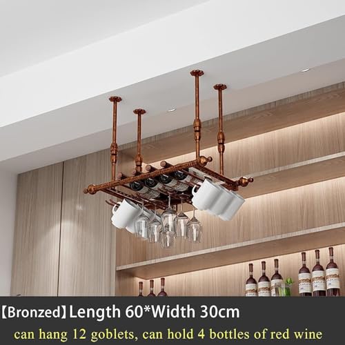 Porte-bouteilles de vin de plafond vintage et support verres à vin en métal - 3