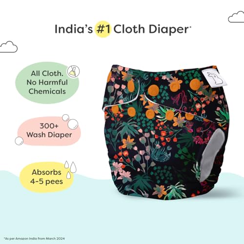 Image of SuperBottoms Freesize UNO Cloth Diaper Trial Kit with 2 Freesize UNO, 2 booster pads & 3 Reusable liners for babies | 3M-3Y | Rashfree | Adjustable