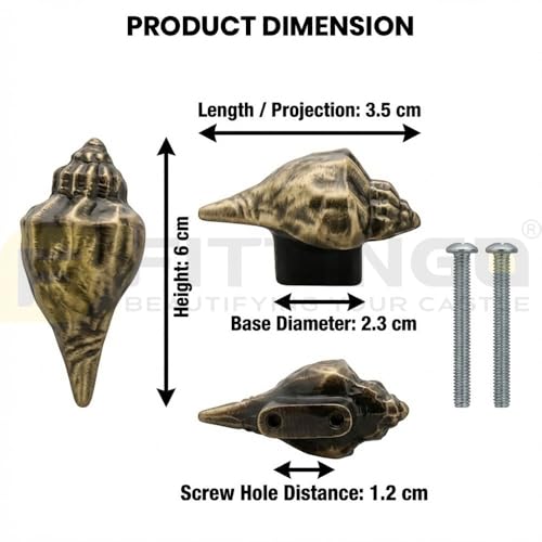 Image of Antique Shankh Shape Drawer Knob for Cabinet /Drawer Knobs /Decorative Knobs & Pulls /Drawer Handle (Zinc Alloy /Brass Antique) Pack of 8-| 3 Years Warranty |