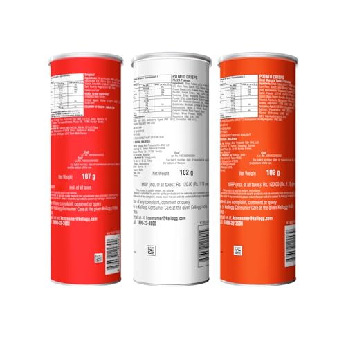 Image of Kellogg's Pringles Original+Desi Masala Tadka+ Pizza Flavour(107G Each),321 Grams