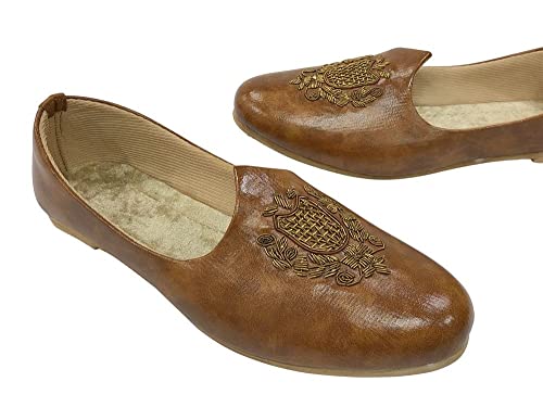 Men's Tan Wedding Sherwani Juttis Ethnic Slip-on Loafers Shoes Handmade Mojari Indian Punjabi Jooti3