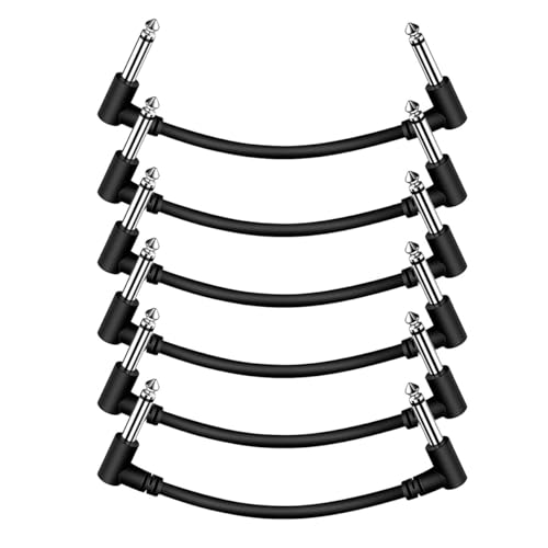 Tiardey 6 Packs 15CM/6 Inch Guitar Patch Cables. Black. 1/4" inch TS Right Angle For Guitar Pedals Effect Cable Cord