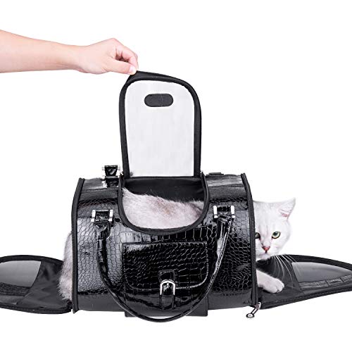 Dog Carrier Pu Leather Dog Handbag Dog Purse Cat Tote Bag Pet Cat Dog Hiking Bag Travel Bag Fits Under 3 Pounds(S, Black) #TOP2