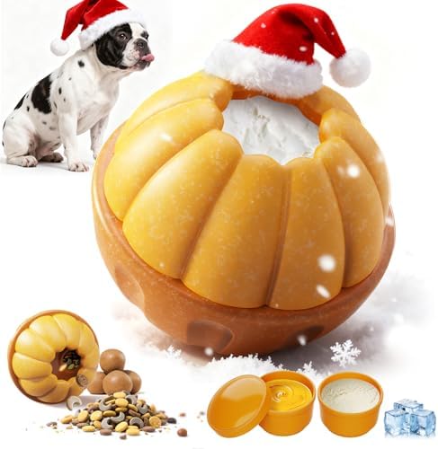 Interactive Dog Toy, Frozen Treat Dog Puzzle Enrichment Ball - Slow Food Training to Relieve Boredom and Stimulating, Durable Natural Chew Toy for Small Medium, 25-75 lbs