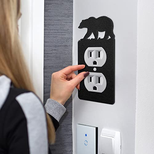 3 Pieces Bear Light Switch Cover Plate Black Outlet Plate Cover Bear Forest Mountain House Outlet Cover Wall Light Plate Cover Decorative For Office Bedroom Home, Duplex Toggle (Bear, Tree, Mountain) #TOP3