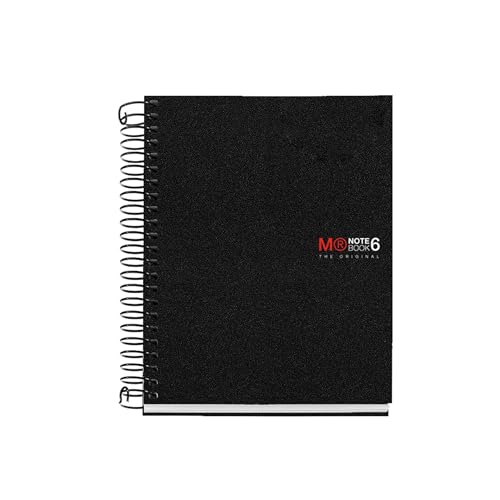 Image of Miquelrius - The Original A6 Notebook, 6 Coloured Stripes, Opaque Polypropylene Cover, Size 105 x 148 mm, No Drilling, 150 Sheets of 70 g /m, 5 mm Square, Black