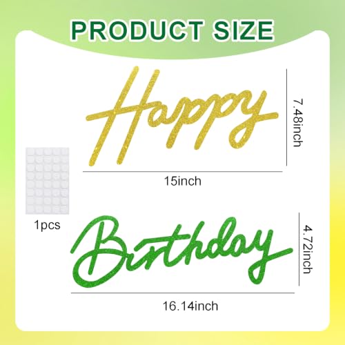 Image of TONIFUL Happy Birthday Sign for Backdrop - Glitter Green Gold Felt Banner - Includes Dot Glue - Perfect for Birthday Party Backdrop,Wall Decr,Balloon Arch,Photo Background