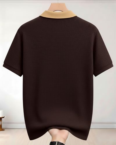 Image of AUSK Men Casual T-Shirt, Texture Printed Half Sleeve Tshirt for Mens, Polo Tshirt