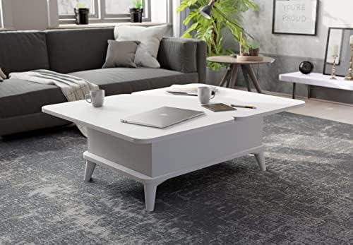 Magic White Extendable Lift Top Coffee/Dining Table 6 IN 1, (The White 1024)