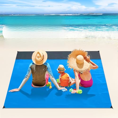 ISparbox Coperta da Spiaggia Anti Sabbia Portatile Coperta da Picnic Ultraleggero Coperta da Spiaggias Stuoia Spiaggia Antisabbia con 4 Picchetti Fixed + 1 Borsa Portaoggetti per Picnic
