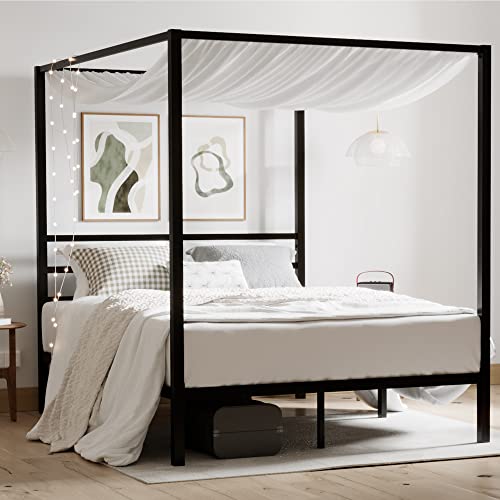ikalido Queen Size Metal Canopy Bed Frame, Modern Four-Poster Platform Bed Frame, Mattress...