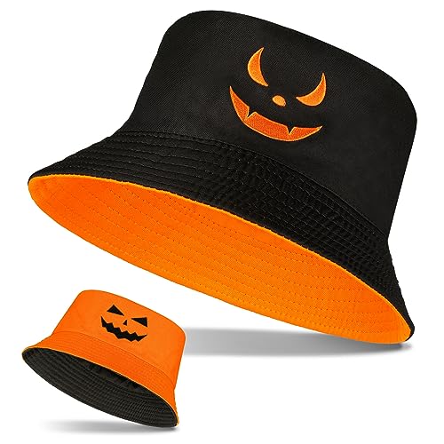 Ramede Halloween Bucket Hat For Women Pumpkin Fisherman Hat Cotton Lightweight Print Accessories For Sun Cute Men Fishing Cap Adult For Unisex Travel Orange cover