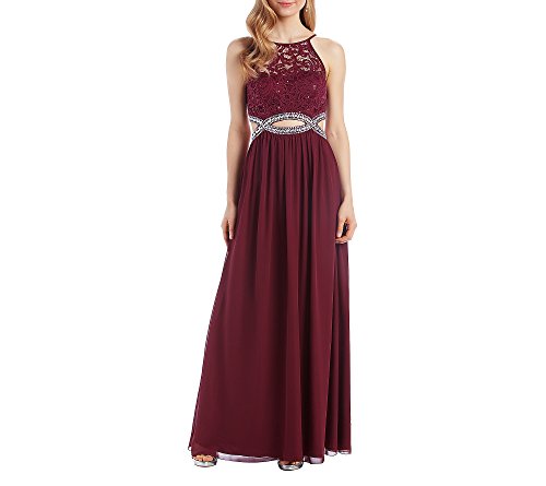 Speechless Women's Full-Length Dress with Peek-a-Boo Jeweled Waist (Juniors), Burgundy, 11